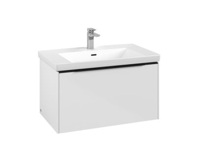 Dulap baza suspendat Villeroy & Boch Subway 3.0 772x429x478 mm cu un singur sertar, Brilliant White, maner Volcano Black