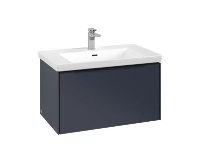 Dulap baza suspendat Villeroy & Boch Subway 3.0 772x429x478 mm cu un singur sertar, Marine Blue, maner Volcano Black