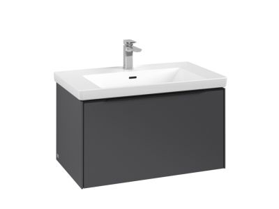 Dulap baza suspendat Villeroy & Boch Subway 3.0 772x429x478 mm cu un singur sertar, Graphite, maner Volcano Black