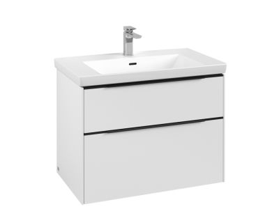 Dulap baza suspendat Villeroy & Boch Subway 3.0 772x576x478 mm cu doua sertare, Pure White, maner Volcano Black