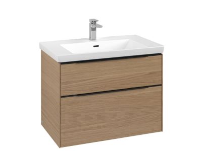Dulap baza suspendat Villeroy & Boch Subway 3.0 772x576x478 mm cu doua sertare, Nordic Oak, maner Volcano Black