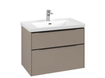 Dulap baza suspendat Villeroy & Boch Subway 3.0 772x576x478 mm cu doua sertare, Taupe, maner Volcano Black