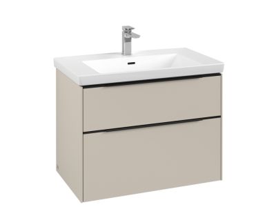 Dulap baza suspendat Villeroy & Boch Subway 3.0 772x576x478 mm cu doua sertare, Cashmere Grey, maner Volcano Black