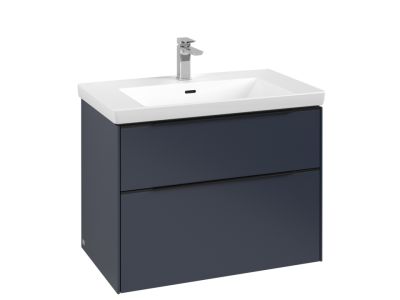 Dulap baza suspendat Villeroy & Boch Subway 3.0 772x576x478 mm cu doua sertare, Marine Blue, maner Volcano Black