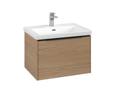 Dulap baza suspendat Villeroy & Boch Subway 3.0 622x429x478 mm cu un singur sertar, Nordic Oak, maner Volcano Black