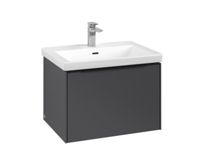 Dulap baza suspendat Villeroy & Boch Subway 3.0 622x429x478 mm cu un singur sertar, Graphite, maner Volcano Black