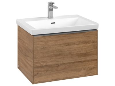 Dulap baza suspendat Villeroy & Boch Subway 3.0 cu iluminare, 62x43x48cm, Oak Kansas, maner aluminiu