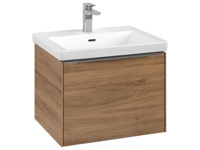 Dulap baza suspendat Villeroy & Boch Subway 3.0 cu iluminare, 57x43x46cm, Oak Kansas, maner aluminiu
