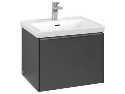 Dulap baza suspendat Villeroy & Boch Subway 3.0 cu iluminare, 57x44x46cm, Graphite, maner aluminiu