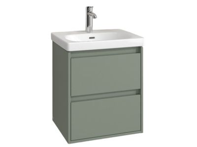 Set mobilier Villeroy & Boch Skyla cu lavoar 55x44.5cm, TitanCeram, alb si dulap cu 2 sertare, 522x596mm, Soft Green