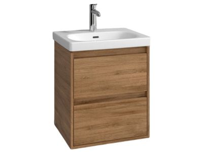 Set mobilier Villeroy & Boch Skyla cu lavoar 55x44.5cm, TitanCeram, alb si dulap cu 2 sertare, 522x596mm, Oak Kansas