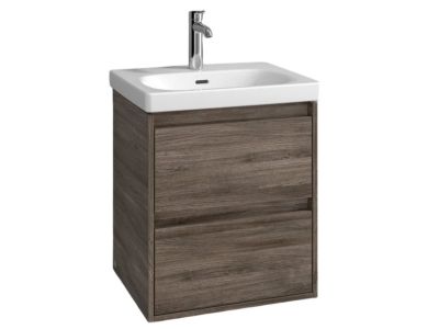 Set mobilier Villeroy & Boch Skyla cu lavoar 55x44.5cm, TitanCeram, alb si dulap cu 2 sertare, 522x596mm, Stone Oak