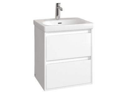 Set mobilier Villeroy & Boch Skyla cu lavoar 55x44.5cm, TitanCeram, alb si dulap cu 2 sertare, 522x596mm, Brilliant White