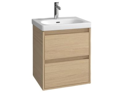 Set mobilier Villeroy & Boch Skyla cu lavoar 55x44.5cm, TitanCeram, alb si dulap cu 2 sertare, 522x596mm, Nordik Oak