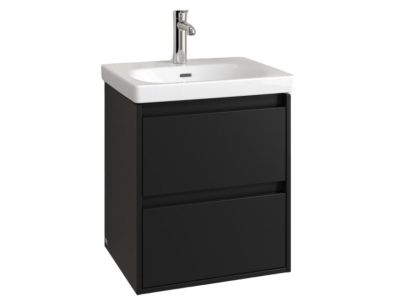 Set mobilier Villeroy & Boch Skyla cu lavoar 55x44.5cm, TitanCeram, alb si dulap cu 2 sertare, 522x596mm, Volcano Black