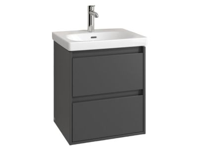 Set mobilier Villeroy & Boch Skyla cu lavoar 55x44.5cm, TitanCeram, alb si dulap cu 2 sertare, 522x596mm, Graphite