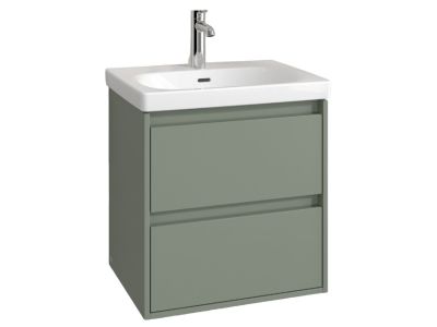 Set mobilier Villeroy & Boch Skyla cu lavoar 60x46cm, TitanCeram, alb si dulap cu 2 sertare, 572x596mm, Soft Green