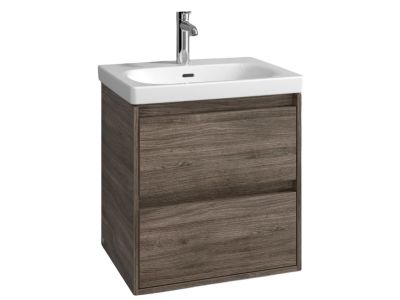 Set mobilier Villeroy & Boch Skyla cu lavoar 60x46cm, TitanCeram, alb si dulap cu 2 sertare, 572x596mm, Stone Oak