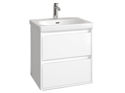 Set mobilier Villeroy & Boch Skyla cu lavoar 60x46cm, TitanCeram, alb si dulap cu 2 sertare, 572x596mm, Brilliant White