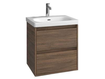 Set mobilier Villeroy & Boch Skyla cu lavoar 60x46cm, TitanCeram, alb si dulap cu 2 sertare, 572x596mm, Arizona Oak