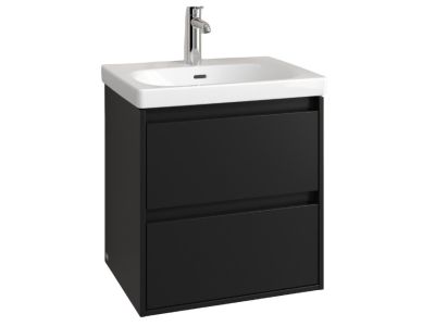 Set mobilier Villeroy & Boch Skyla cu lavoar 60x46cm, TitanCeram, alb si dulap cu 2 sertare, 572x596mm, Volcano Black