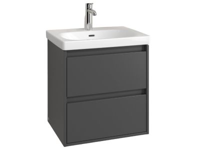 Set mobilier Villeroy & Boch Skyla cu lavoar 60x46cm, TitanCeram, alb si dulap cu 2 sertare, 572x596mm, Graphite