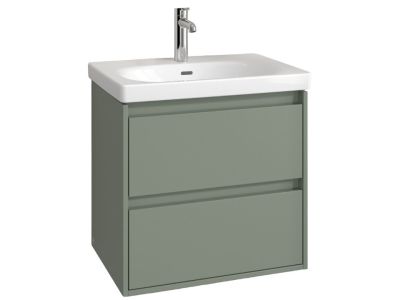 Set mobilier Villeroy & Boch Skyla cu lavoar 65x46cm, TitanCeram, alb si dulap cu 2 sertare, 622x596mm, Soft Green