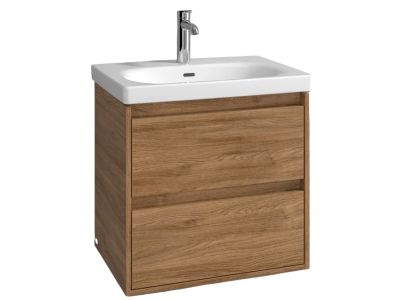 Set mobilier Villeroy & Boch Skyla cu lavoar 65x46cm, TitanCeram, alb si dulap cu 2 sertare, 622x596mm, Oak Kansas