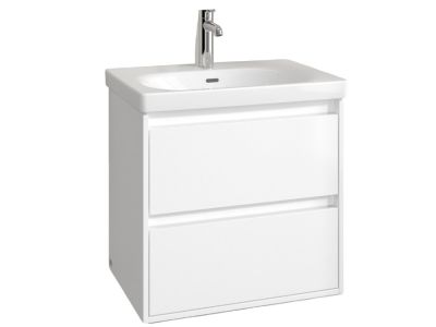 Set mobilier Villeroy & Boch Skyla cu lavoar 65x46cm, TitanCeram, alb si dulap cu 2 sertare, 622x596mm, Brilliant White