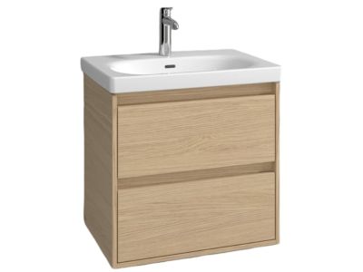 Set mobilier Villeroy & Boch Skyla cu lavoar 65x46cm, TitanCeram, alb si dulap cu 2 sertare, 622x596mm, Nordik Oak