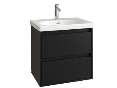 Set mobilier Villeroy & Boch Skyla cu lavoar 65x46cm, TitanCeram, alb si dulap cu 2 sertare, 622x596mm, Volcano Black