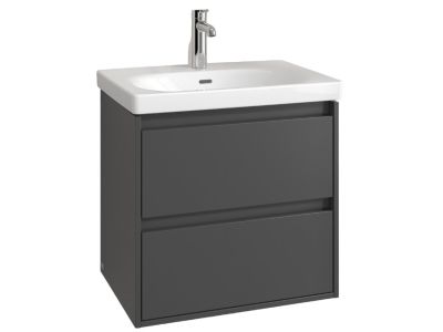 Set mobilier Villeroy & Boch Skyla cu lavoar 65x46cm, TitanCeram, alb si dulap cu 2 sertare, 622x596mm, Graphite