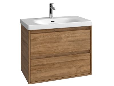 Set mobilier Villeroy & Boch Skyla cu lavoar 80x46cm, TitanCeram, alb si dulap cu 2 sertare, 772x596mm, Oak Kansas