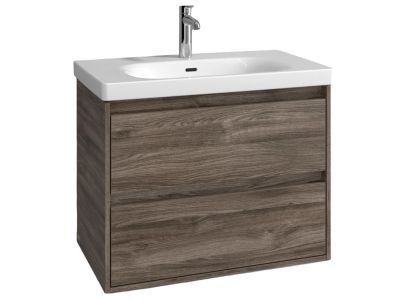 Set mobilier Villeroy & Boch Skyla cu lavoar 80x46cm, TitanCeram, alb si dulap cu 2 sertare, 772x596mm, Stone Oak