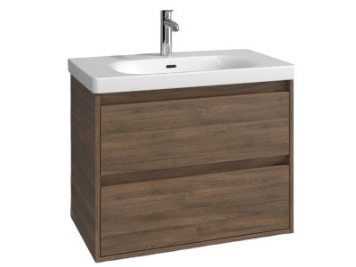 Set mobilier Villeroy & Boch Skyla cu lavoar 80x46cm, TitanCeram, alb si dulap cu 2 sertare, 772x596mm, Arizona Oak