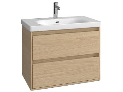 Set mobilier Villeroy & Boch Skyla cu lavoar 80x46cm, TitanCeram, alb si dulap cu 2 sertare, 772x596mm, Nordik Oak