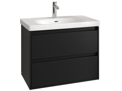 Set mobilier Villeroy & Boch Skyla cu lavoar 80x46cm, TitanCeram, alb si dulap cu 2 sertare, 772x596mm, Volcano Black