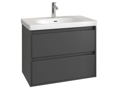 Set mobilier Villeroy & Boch Skyla cu lavoar 80x46cm, TitanCeram, alb si dulap cu 2 sertare, 772x596mm, Graphite
