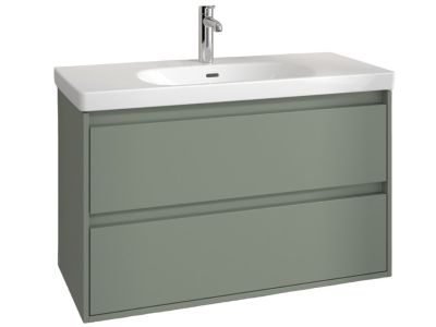 Set mobilier Villeroy & Boch Skyla cu lavoar 100x46cm, TitanCeram, alb si dulap cu 2 sertare, 972x596mm, Soft Green