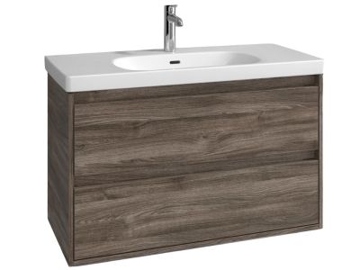 Set mobilier Villeroy & Boch Skyla cu lavoar 100x46cm, TitanCeram, alb si dulap cu 2 sertare, 972x596mm, Stone Oak