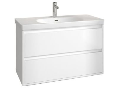 Set mobilier Villeroy & Boch Skyla cu lavoar 100x46cm, TitanCeram, alb si dulap cu 2 sertare, 972x596mm, Brilliant White