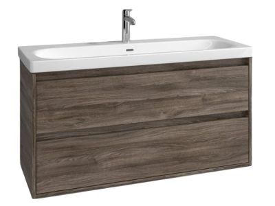 Set mobilier Villeroy & Boch Skyla cu lavoar 120x46cm, TitanCeram, alb si dulap cu 2 sertare, 1172x596mm, Stone Oak