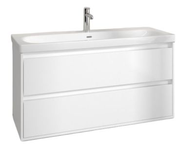 Set mobilier Villeroy & Boch Skyla cu lavoar 120x46cm, TitanCeram, alb si dulap cu 2 sertare, 1172x596mm, Brilliant White