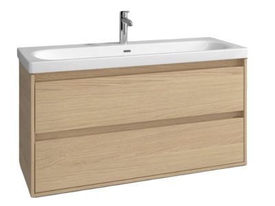 Set mobilier Villeroy & Boch Skyla cu lavoar 120x46cm, TitanCeram, alb si dulap cu 2 sertare, 1172x596mm, Nordik Oak