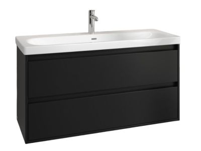 Set mobilier Villeroy & Boch Skyla cu lavoar 120x46cm, TitanCeram, alb si dulap cu 2 sertare, 1172x596mm, Volcano Black