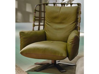 Fotoliu rotativ Gamma Dandy Cocoon, piele Maori H685, baza Burnished Copper, HandMade in Italy