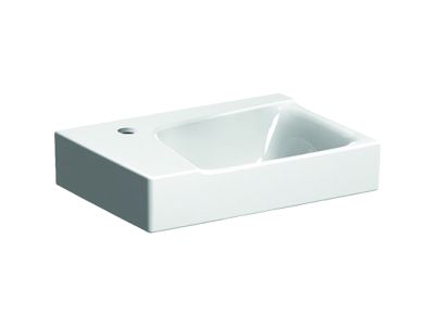 Lavoar asimetric Geberit Xeno2 40x28cm, orificiu baterie stanga, fara preaplin, montare pe mobilier, KeraTect alb
