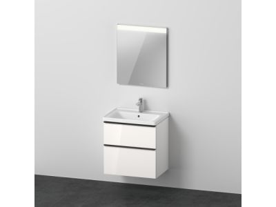 Set mobilier Duravit D-Neo cu dulap baza cu doua sertare 65x48cm, alb lucios, lavoar si oglinda cu iluminare