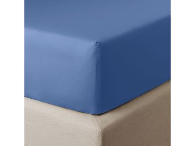 Cearceaf de pat cu elastic Descamps Unis Percale 94 200x200cm, Albastru Tempete