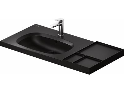 Lavoar Duravit Aurena 100x50cm, HygieneGlaze Plus, montare pe mobilier, orientare stanga, ventil ceramic inclus, negru mat